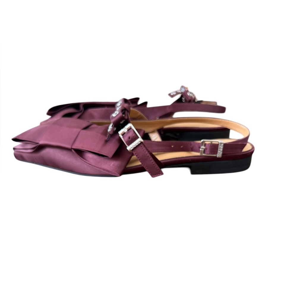 Ganni Big Bow Pointed Slingback Flat Burgundy Shoes – EU38/US8 - Picture 7 of 14